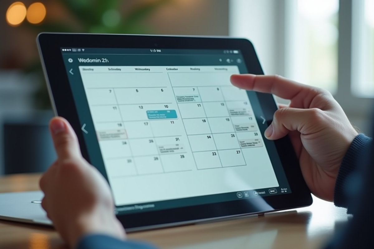 Application calendrier numérique sur tablette avec doigt