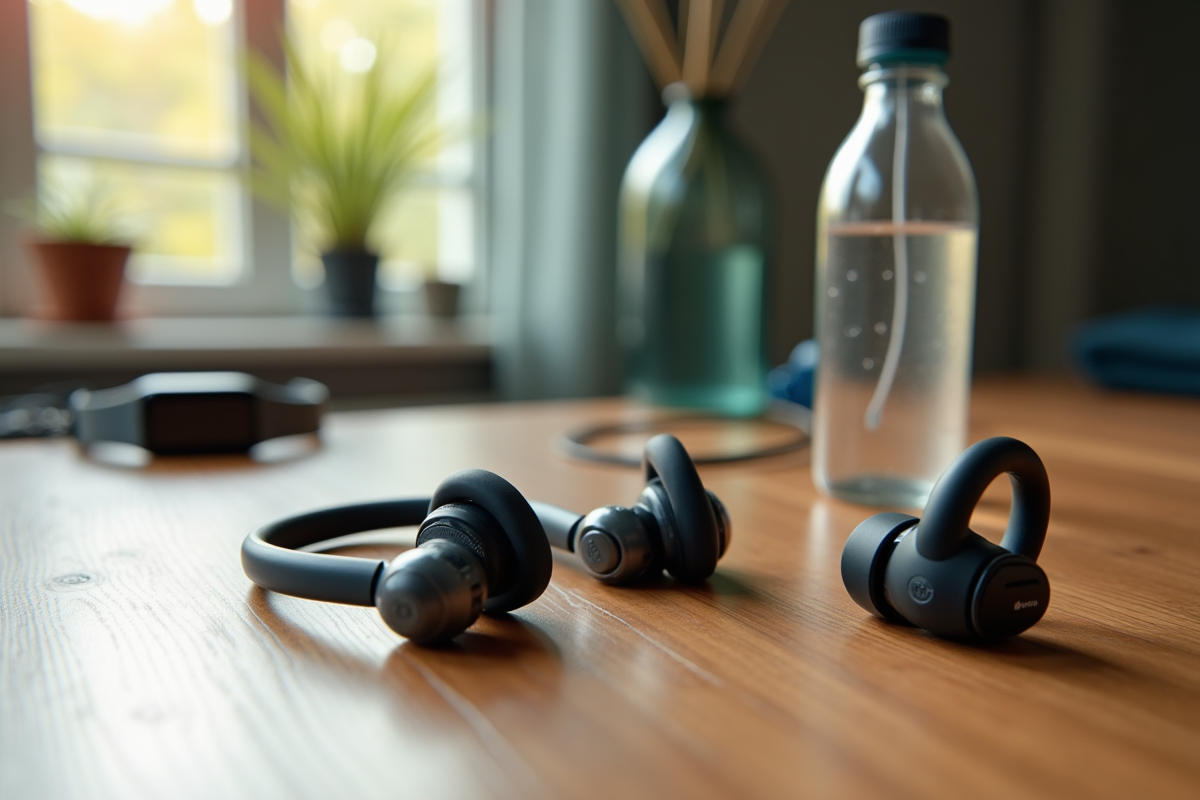 Différents écouteurs et earbuds pour course à côté d