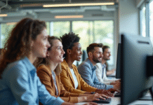 Équipe de professionnels collaborant dans un bureau moderne