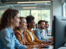 Équipe de professionnels collaborant dans un bureau moderne