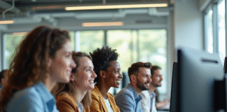 Équipe de professionnels collaborant dans un bureau moderne