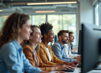 IPN d’Air France au service des collaborateurs, centralisation, productivité et accès simplifié Équipe de professionnels collaborant dans un bureau moderne