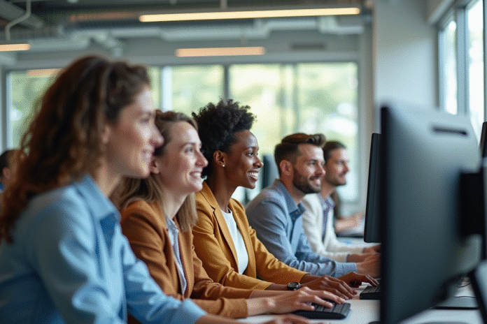 Équipe de professionnels collaborant dans un bureau moderne