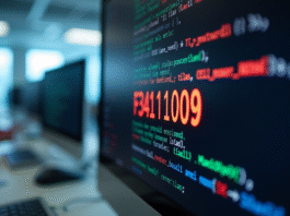Écran d'ordinateur affichant le code erreur F34111009 dans un bureau moderne