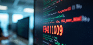 Écran d'ordinateur affichant le code erreur F34111009 dans un bureau moderne