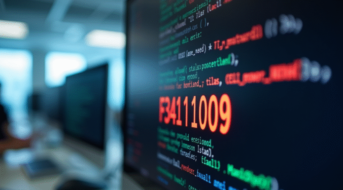 Écran d'ordinateur affichant le code erreur F34111009 dans un bureau moderne