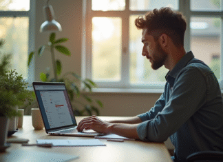 Accès enseignants : IA44 Webmail, messages et paramétrages essentiels Espace de travail moderne avec ordinateur et lumière naturelle