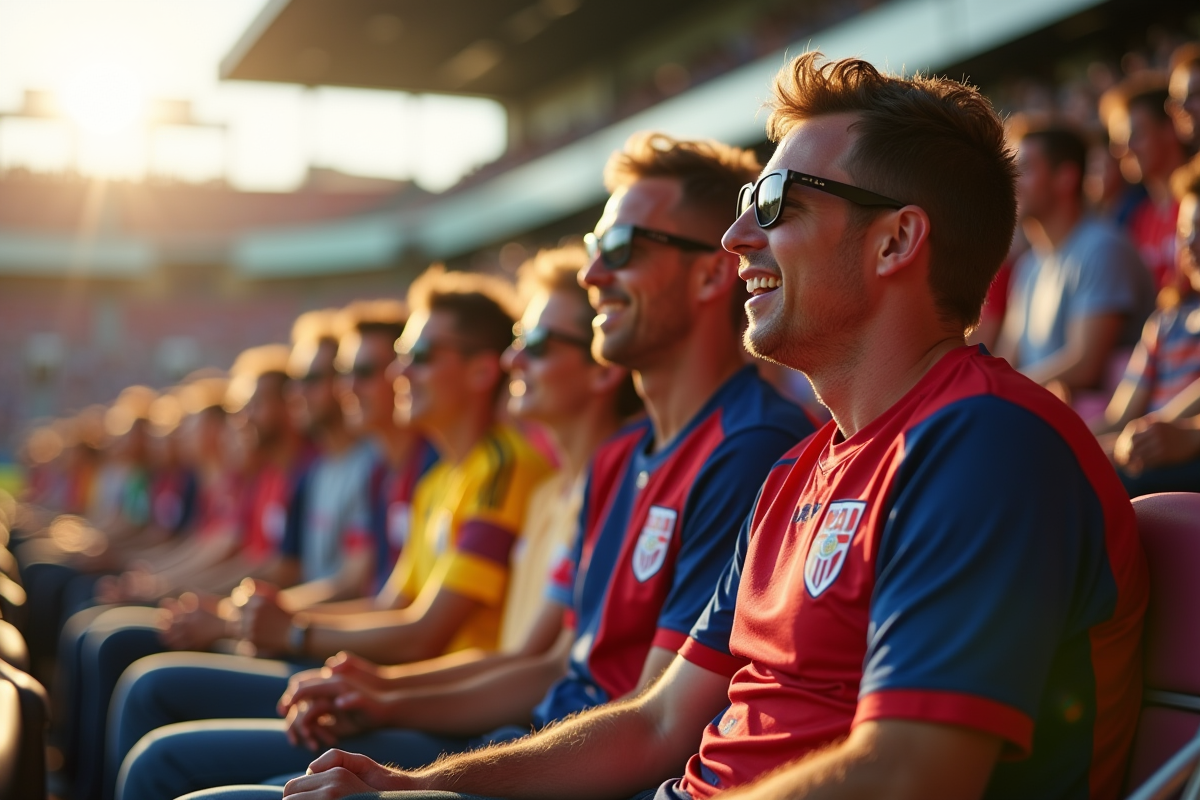Supporters de football assis dans les tribunes d