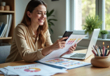 Femme d'affaires souriante dans un bureau lumineux et moderne