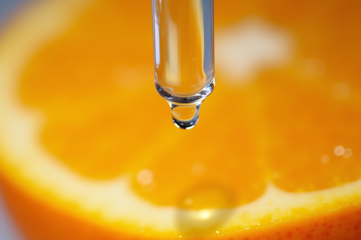 Goutte de serum vitamine C au-dessus d
