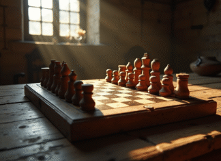 L’histoire et l’évolution du plateau de jeu de dames à travers les âges Plateau de jeu en bois ancien avec pièces sculptées à la main