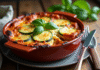 Lasagne de courgettes fraîche dans une cocotte en céramique