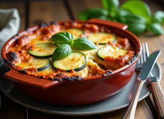 La lasagne à la courgette : un plat délicieux pour toutes les occasions Lasagne de courgettes fraîche dans une cocotte en céramique