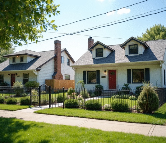 Deux maisons voisines avec jardins et clôture lumineuse