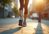 Personne marchant vite avec un tracker de fitness affichant 30000 pas