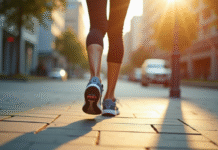 Personne marchant vite avec un tracker de fitness affichant 30000 pas