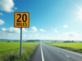 Panneau routier indiquant 20 miles et kilomètres en campagne