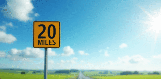 Panneau routier indiquant 20 miles et kilomètres en campagne