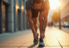 Coureur nouant ses lacets avec écouteurs sans fil en ville