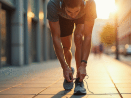 Choisir le meilleur casque pour la course à pied : guide exhaustif Coureur nouant ses lacets avec écouteurs sans fil en ville
