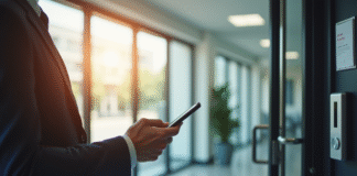 Personne scannant un badge de securite au bureau