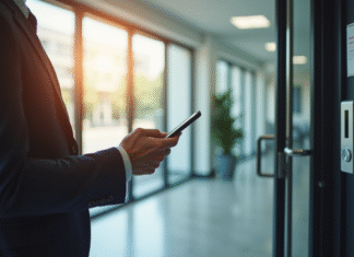 MonPortailSecuritas : le guide d’accès le plus simple possible Personne scannant un badge de securite au bureau