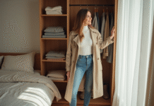Femme élégante dans une chambre moderne organisée