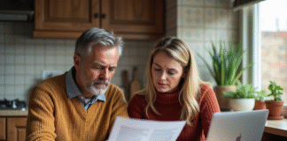 Prêt hypothécaire : Contraintes et implications à connaître avant d’engager Couple d'adultes examinant des documents de prêt immobilier dans une cuisine chaleureuse