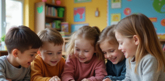 Jeux éducatifs : buts et objectifs pour apprendre efficacement ! Groupe d'enfants jouant à un jeu éducatif en classe