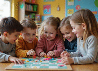 Jeux éducatifs : buts et objectifs pour apprendre efficacement ! Groupe d'enfants jouant à un jeu éducatif en classe