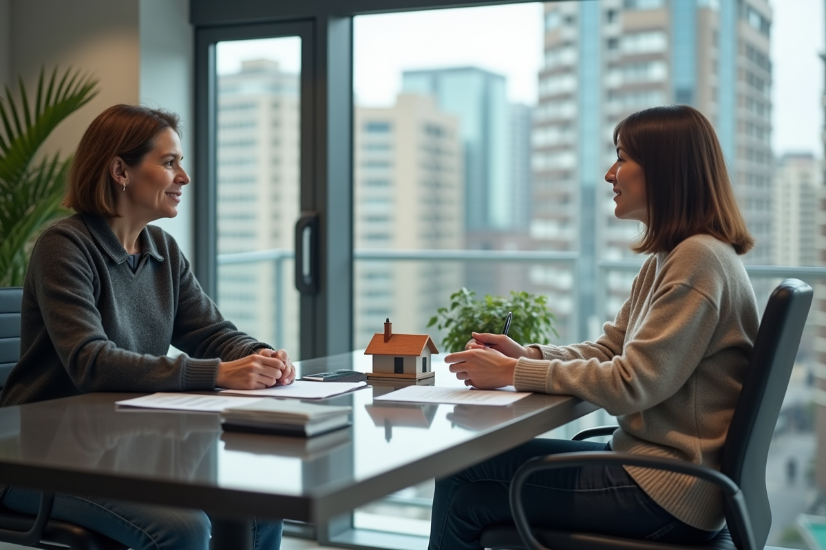 Femme consultante avec agent immobilier dans un bureau