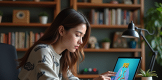 Univers et mécaniques du jeu Google sur l’année du Serpent pour comprendre avant de jouer Jeune femme étudiant avec tablette et jeu snake