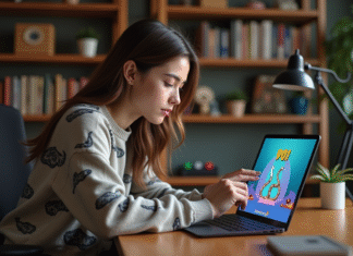 Univers et mécaniques du jeu Google sur l’année du Serpent pour comprendre avant de jouer Jeune femme étudiant avec tablette et jeu snake