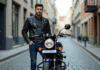 Avenger 125 : découvrez ses caractéristiques techniques Jeune homme posant à côté d'une moto Avenger 125 en ville