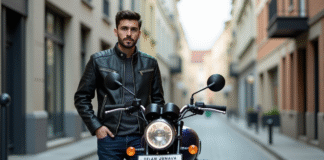 Avenger 125 : découvrez ses caractéristiques techniques Jeune homme posant à côté d'une moto Avenger 125 en ville