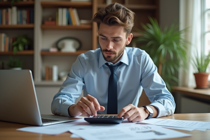 jeune-professionnel-ordinateur-mortgage Jeune homme professionnel travaillant sur un ordinateur à domicile