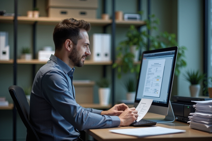 Technicien homme utilisant un scanner au bureau professionnel