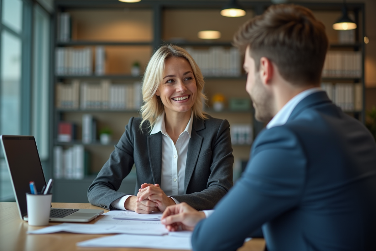 Conseillère financière discutant avec un client dans une banque