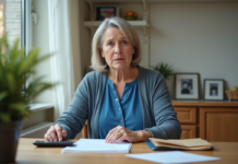 Remboursement allocation de soutien familial : qui doit le faire ? Femme concentrée à la maison avec papiers et calculatrice