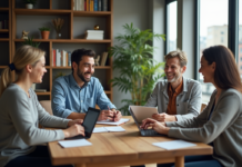 Partage : pourquoi et comment le pratiquer de manière efficace en 2025 ? Groupe d'adultes souriants autour d'une table moderne