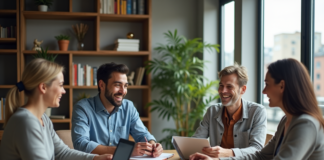 Partage : pourquoi et comment le pratiquer de manière efficace en 2025 ? Groupe d'adultes souriants autour d'une table moderne