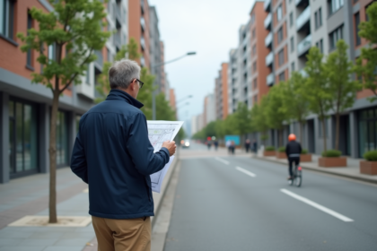 Urbaniste observant un plan de zonage en ville