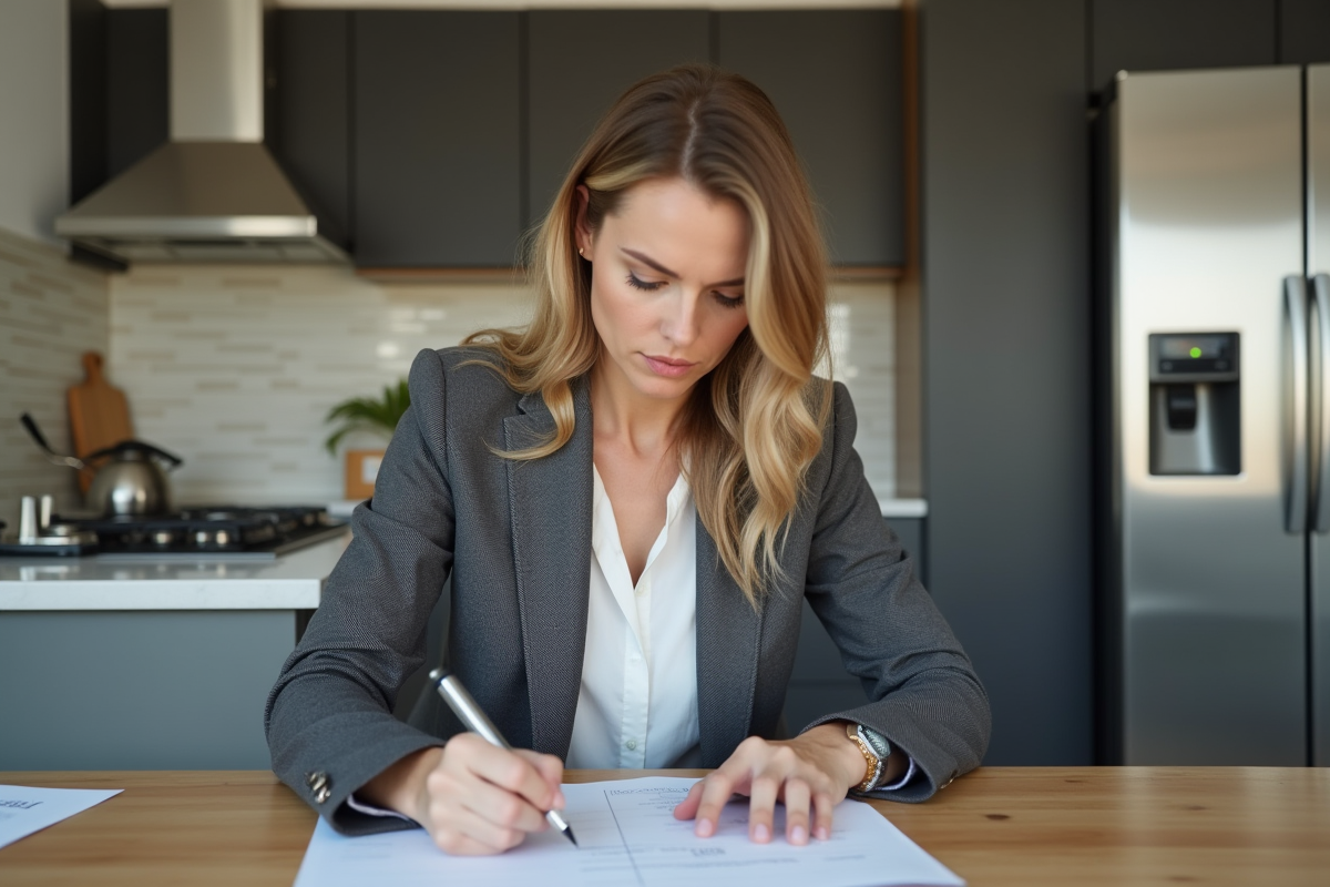 Femme professionnelle examinant un tableau et prenant des notes