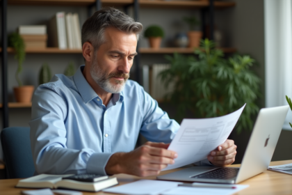 Homme d'âge moyen étudiant des documents de location