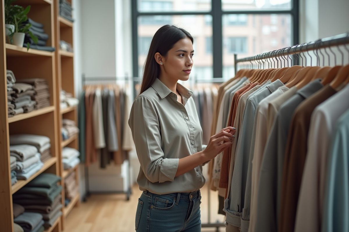 Jeune designer inspectant des vêtements dans son studio