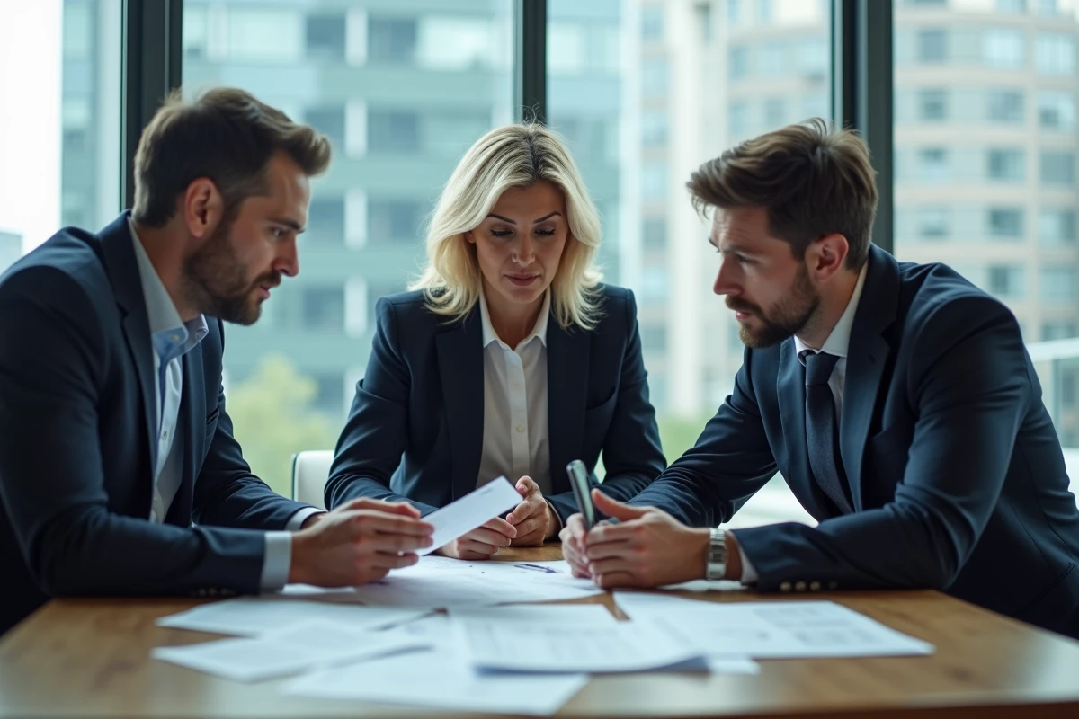 Groupe de professionnels examinant des documents énergie