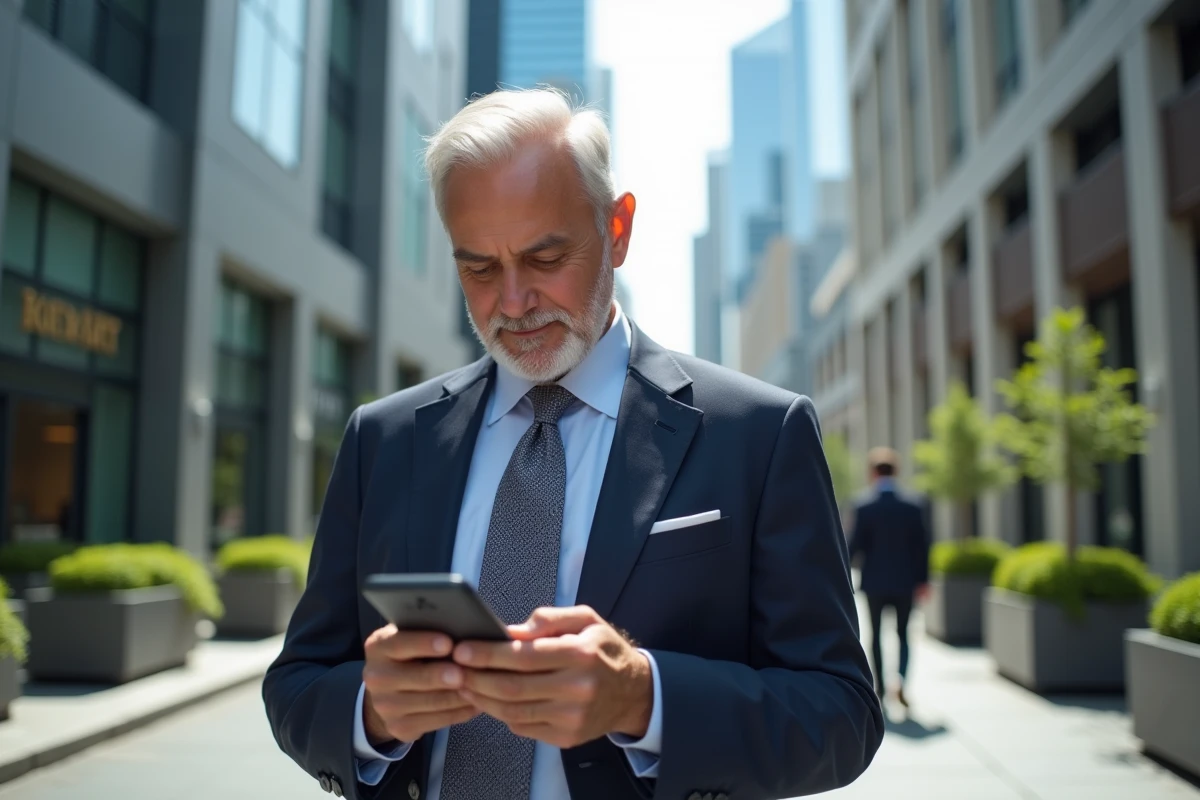 Homme d affaires marchant dans un quartier financier