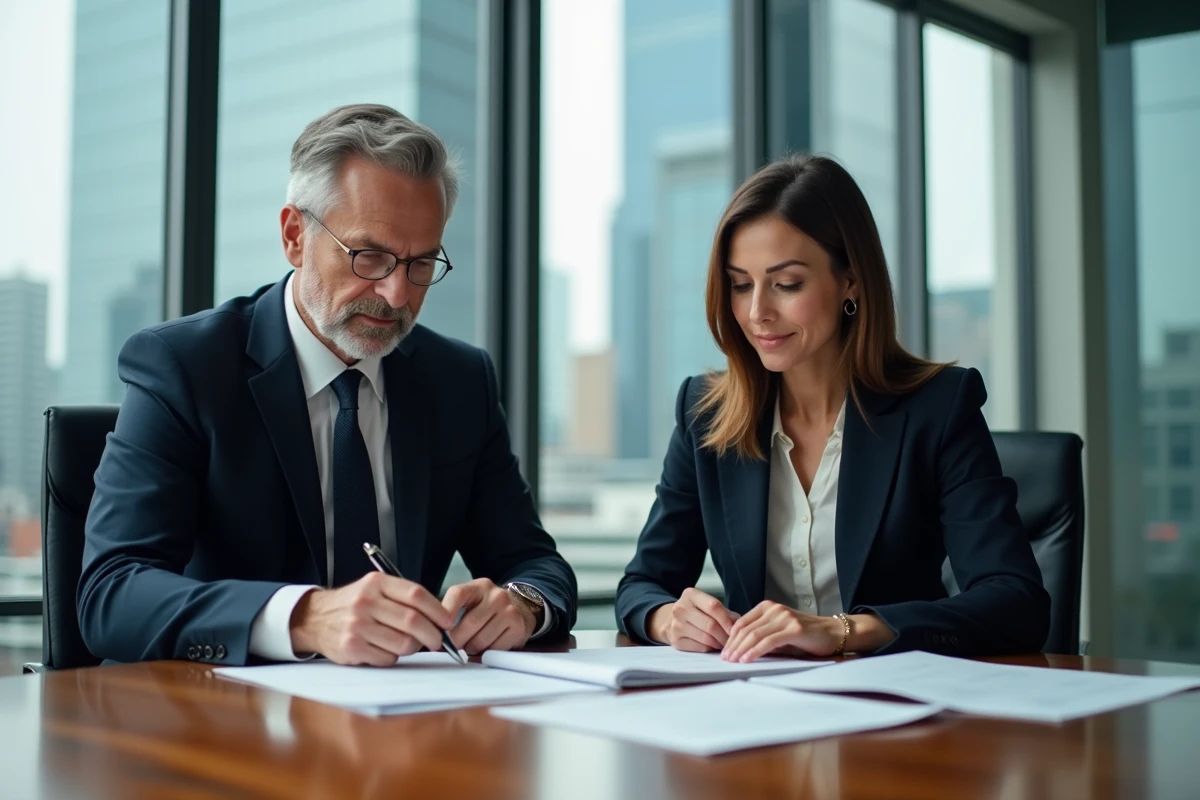 Homme et femme d affaires en réunion dans un bureau moderne