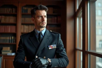 Homme en uniforme militaire dans un bureau élégant