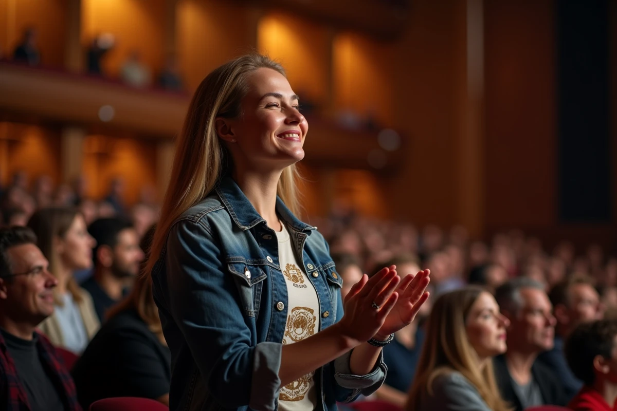 Femme en concert intérieur à Lyon avec bras levés